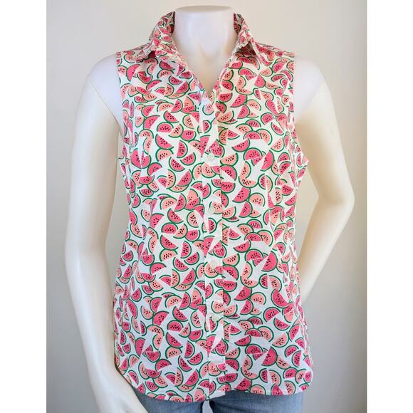 NEW J.Crew Watermelon Sleeveless Poplin Button Down Shirt Medium Stretch Preppy - Picture 10 of 10